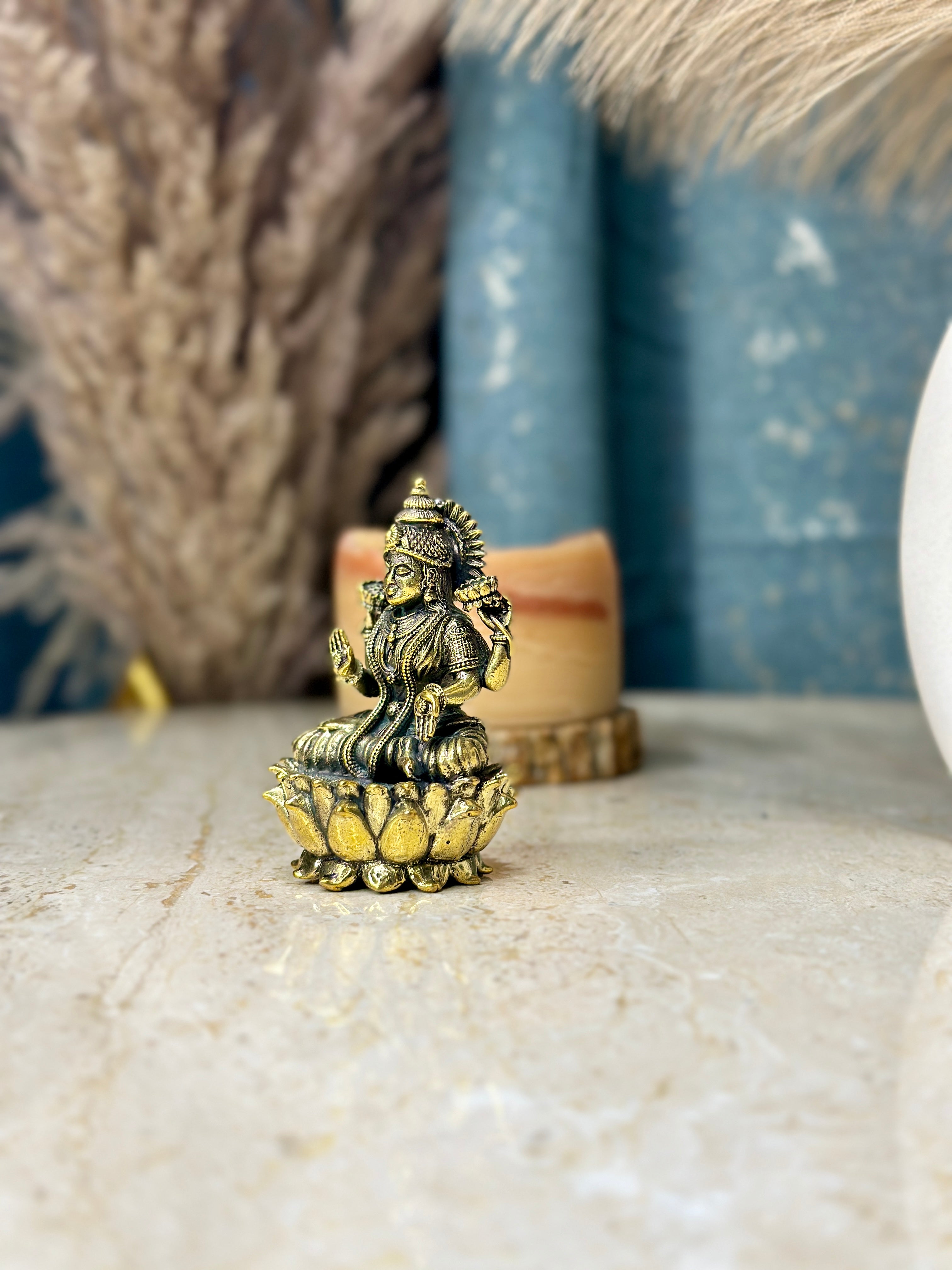 Goddess Laxmi Brass Murti Sitting on Kamal | 2.75 inch | Sitting Idol SOUTH